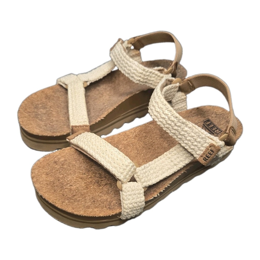 Reef Cushion Rem Hi Sandals Women 8 Slingback Platform Beige Beach Brunch Resort